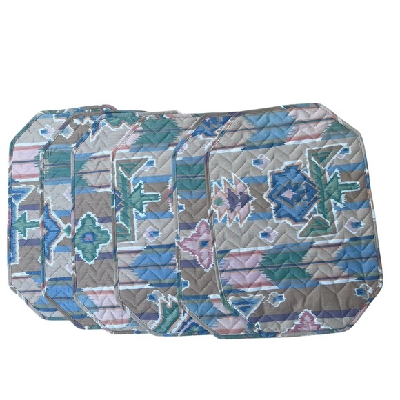 NAVAJO SOUTHWESTERN STYLE PASTEL PLACEMATS SET OF6 DOUBLE SIDED - Picture 2 of 3